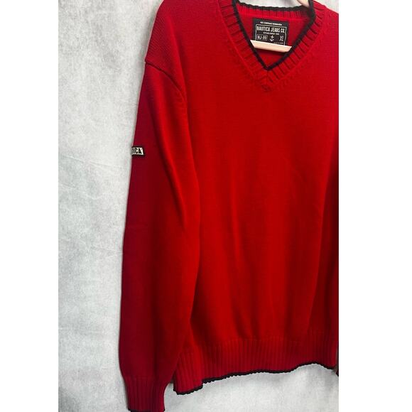 Vintage Nautica Red V-Neck Sweater Mens Size XL - Picture 3 of 7